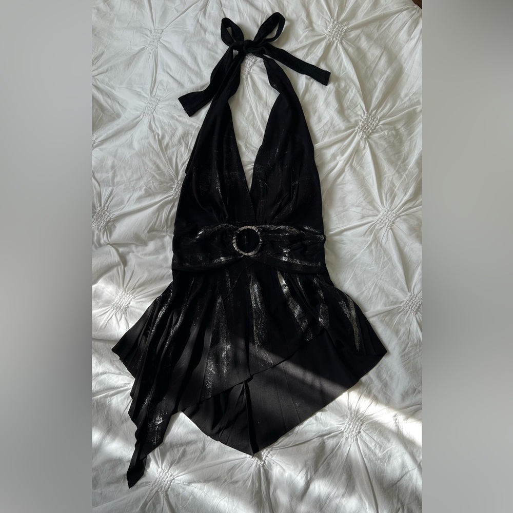 Chic Black Asymmetrical Halter Top